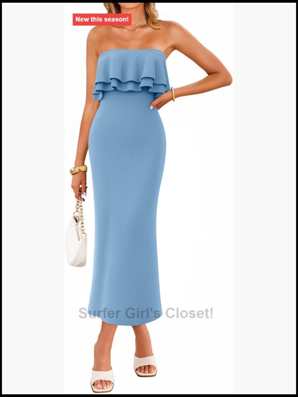 Strapless Ribbed Knit Bodycon Midi Dress Backless Back Slit Sleeveless Summer